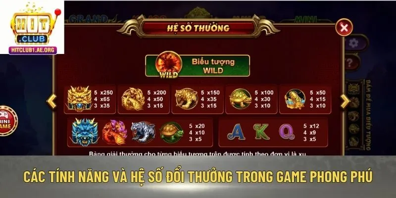Các tính năng và hệ số đổi thưởng trong game phong phú