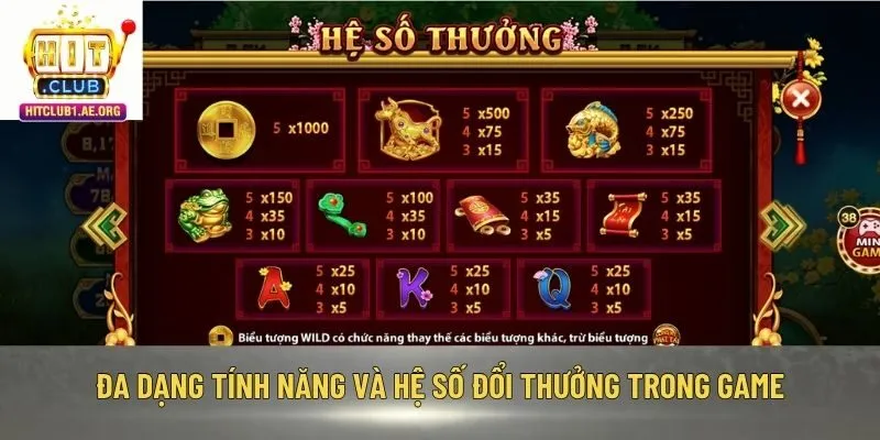 Đa dạng tính năng và hệ số đổi thưởng trong game