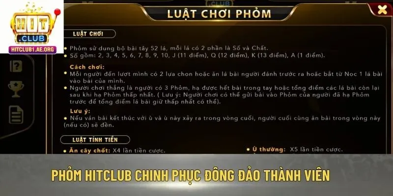 Phỏm Hitclub chinh phục đông đảo thành viên